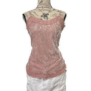 Pink velvet cami lace tank top
